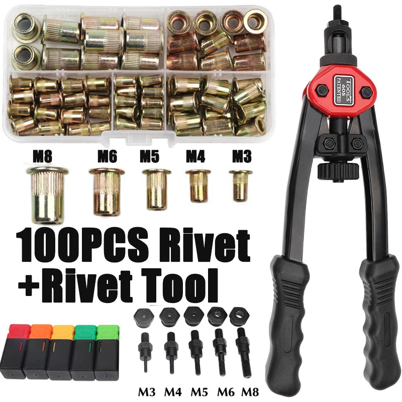 100 pièces écrou à rivet + pistolet à écrous à rivets filetés à la main