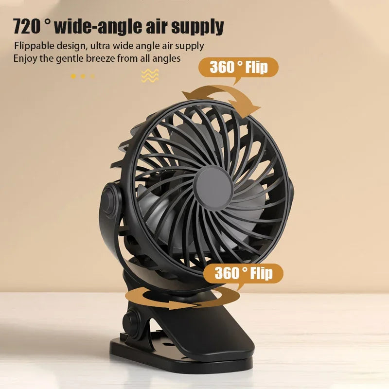 Ventilateur rechargeable rotatif à 720 °