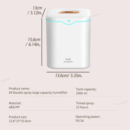 Humidificateur d'air à double pulvérisation 2000 m