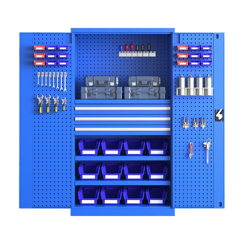 Armoire à outils Atelier robuste Plaque perforée Stockage Armoire à quincaillerie en fer de qualité industrielle Réparation automobile Grande boîte à outils