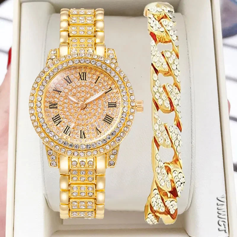 Lot de 2 montres de luxe à diamant pour femmes