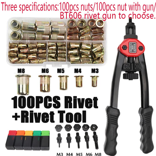 100 pièces écrou à rivet + pistolet à écrous à rivets filetés à la main