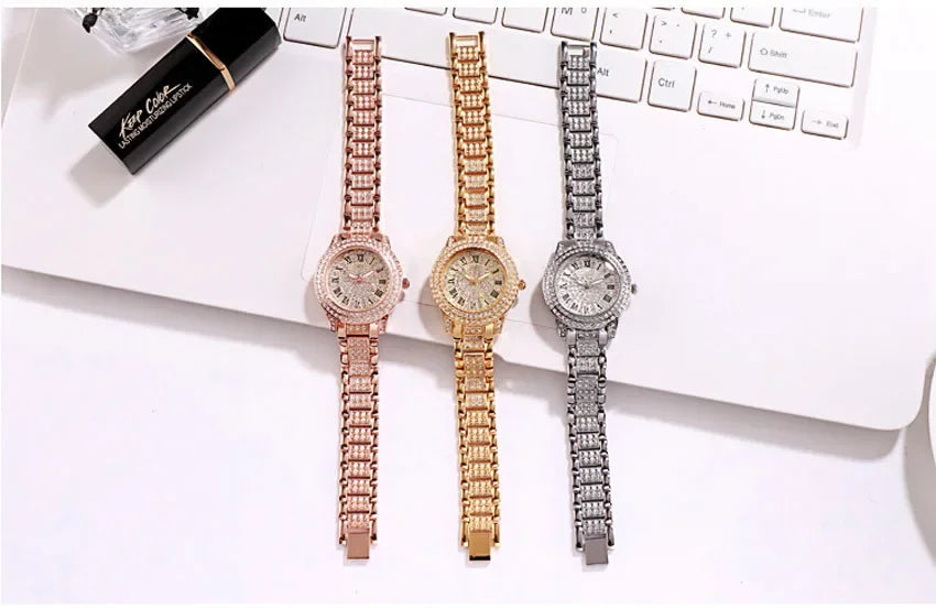 Lot de 2 montres de luxe à diamant pour femmes